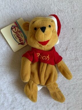 Disney Winnie the Pooh Plush with Red Shirt and Santa Hat